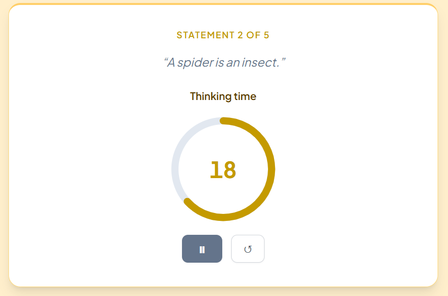 LudensFlow player running Stand Up & Sit Down: statement and thinking timer on the class screen