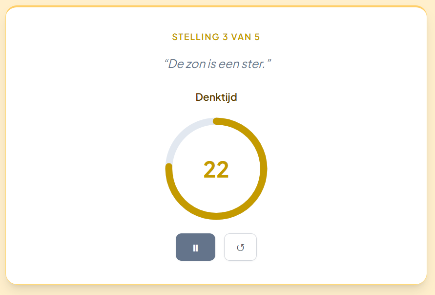 LudensFlow-speler met Stijgen & Dalen: stelling en denktijd-timer op het klassenscherm